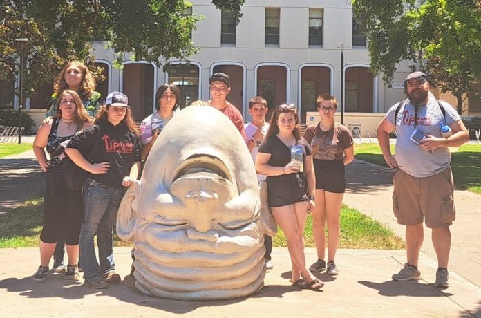 Students in Feather River College's Upward Bound summer program visit an Egghead sculpture during their tour of UC Davis. Photos courtesy Upward Bound