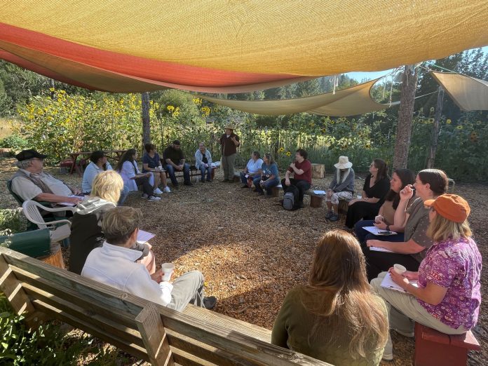 Plumas County school food service professionals gather at Rugged Roots Farm in Quincy during a recent event. Photos by Lisa Kelly
