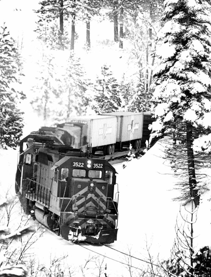 Stalled in the snow near Spring Garden, 1972. Photo courtesy Western Pacific Railroad Museum
