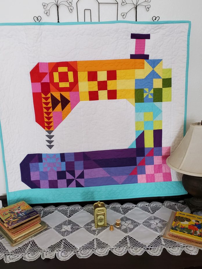 This pieced and quilted wall hanging by Bernita Miller features several block patterns. Miller is the featured quilter at the upcoming Quincy Crazy Quilters tea and show. Photo courtesy Mona Hill